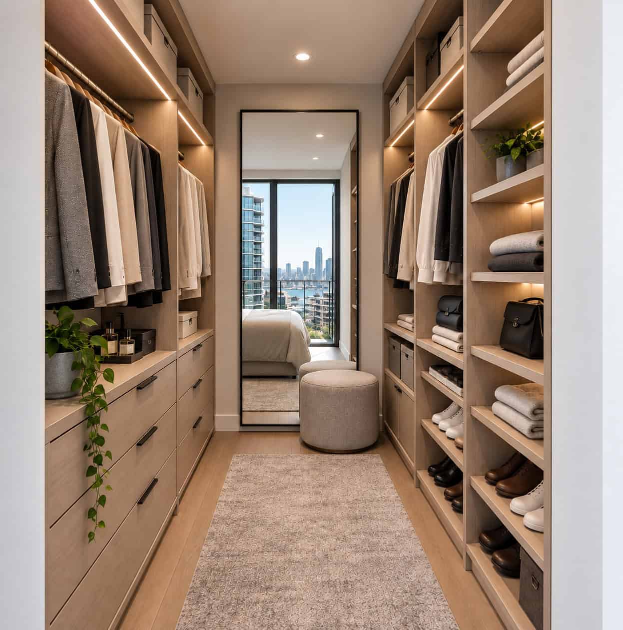 Luxury Walk-In Wardrobe with City Views