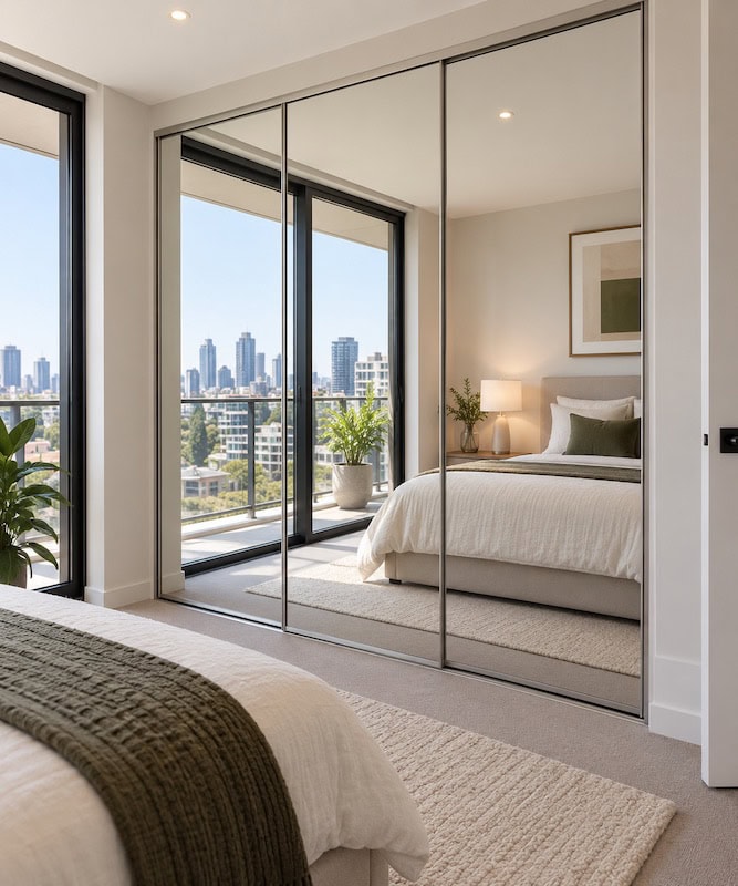 Mirrored Wardrobe Apartment City View Bedroom