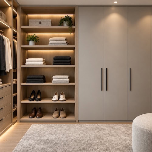 Modern Walk-In Closet with Open Shelving