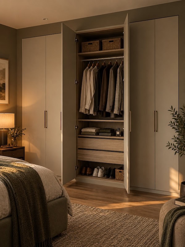 Warm Minimalist Hinged Door Wardrobe Bedroom